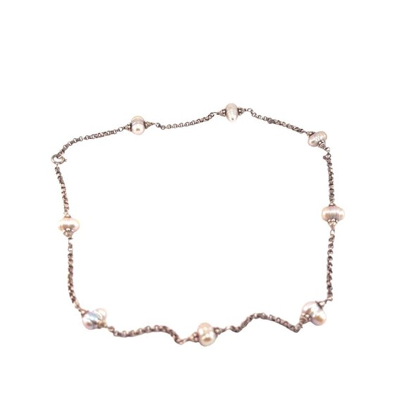 Elegant Sterling Silver Cultured Freshwater Pearl Necklace 16 inch Handcrafted - Picture 3 of 9